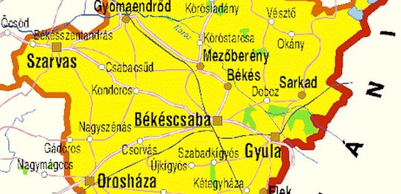 B�k�s v�rmegye t�rk�p�nek r�szlete. B�k�scsab�n, Orosh�z�n �s V�szt�n, �j beruh�z�sok indulnak. T�rk�p forr�sa: lazarus.elte.hu