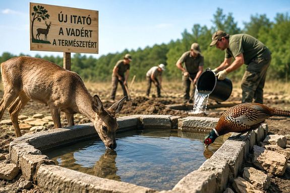 A természetes vízlelőhelyek kiszáradása miatt, a vadgazdálkodók országszerte új itatókat létesítenek, töltik a dagonyákat, és önkénteseket is bevonnak, hogy a vadak a legkritikusabb időszakban is ivóvízhez jussanak. Kép: Magyar Vadászlap A természetes vízlelőhelyek kiszáradása miatt, a vadgazdálkodók országszerte új itatókat létesítenek, töltik a dagonyákat, és önkénteseket is bevonnak, hogy a vadak a legkritikusabb időszakban is ivóvízhez jussanak. Kép: Magyar Vadászlap