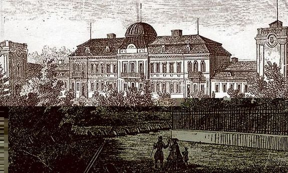 A gyulai Harruckern-kastly (ksbb Harruckern-Wenckheim-Almsy kastly, jelenleg Gyulai Almsy-kastly Ltogatkzpont), 1862-es metszeten. Kp forrsa: Aradi Hrek