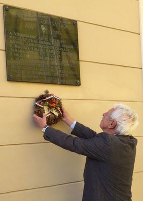  Az emlktblnl a koszort Kisari Mikls diplomata, volt prizsi meghatalmazott kvet helyezte el. Kp forrsa: Szerz