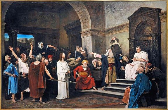 Munkcsy Mihly (1844-1900): Krisztus Piltus eltt (1881), a Krisztus-trilgia rsze. Olaj, vszon, 417-szer 636 cm. Kp forrsa: Wikipdia