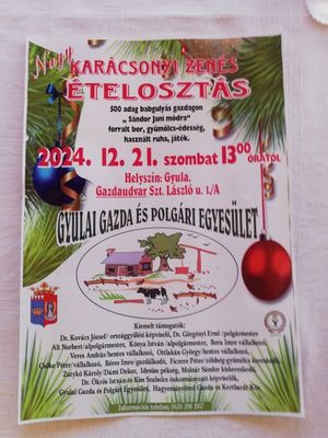 A Hagyomnyrz Gazda- s Kertbart Kr s Gyulai Gazda- s Polgri Egyeslet december 21-i telosztsnak plaktja. Kp forrsa: Hagyomnyrz Gazda- s Kertbart Kr s Gyulai Gazda- s Polgri Egyeslet