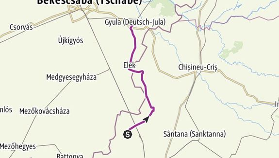  Bks vrmegye s Arad megye terletnek rszlete. Trkp forrsa: outdooractive.com   