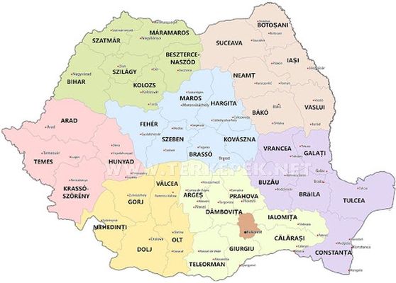 Romnia megyi. Trkp forrsa: terkepek.net