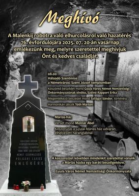 A jlius 20-i, vasrnapi megemlkezs meghv-plaktja. Kp forrsa: Gyulai Mris Hz Facebook-oldala