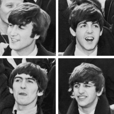 A Beatles tagjai 1964-ben. Fent John Lennon, Paul McCartney. Lent George Harrison, Ringo Starr. Kp: United Press International. Kp forrsa: Wikipdia   