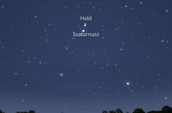  Szombaton, 18 rtl lthatjuk a Hold- s a Szaturnusz egyttllst a dli gbolton. A hossz jszaka miatt, egsz este gynyrkdhetnk az gi prosban. Kp forrsa: Stellarium-web.org / svabhegyicsillagvizsgalo.hu   