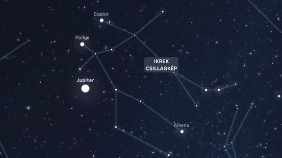 Az Ikrek csillagkp december 15-n, hajnalban. Kp forrsa: Stellarium / svabhegyicsillagvizsgalo.hu