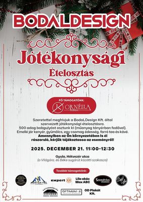 A gyulai BodalDesign Kft. december 21-�n, vas�rnap, 11 �r�t�l tart kar�csonyi, j�t�konys�gi �teloszt�st. K�p forr�sa: BodalDesign Kft. Facebook-oldala