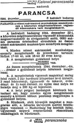 A V�r�s Hadsereg 1944. december 22-�n kiadott parancsa, falragaszon. K�p forr�sa: Wikip�dia    
