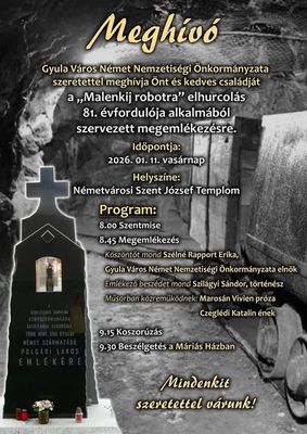 A gyulai megeml�kez�s megh�v�-plak�tja a m�lenkij robotra elhurcol�s 81. �vfordul�j�n. K�p forr�sa: Gyulai M�ri�s H�z Facebook-oldala   