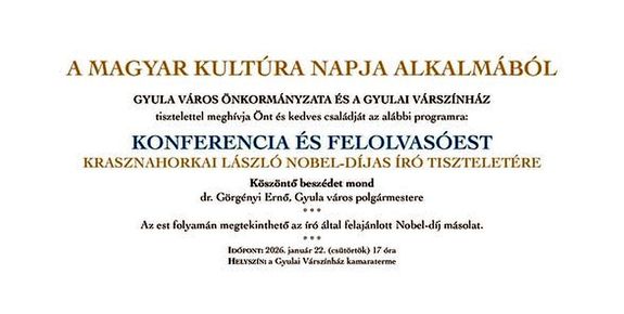 A Nobel-d�j m�solat�t a magyar kult�ra napj�n, a B�k�s v�rmegyei, Gyulai V�rsz�nh�z kamaraterm�ben mutatj�k be, el�sz�r. K�pek forr�sa: Gyula V�ros �nkorm�nyzat�nak Facebook-oldala