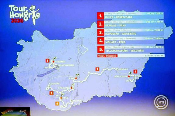 Tour de Hongrie orsz�g�ti k�rverseny �tvonala a bemutat� g�l�n, a Budapest Music Centerben. K�p: MTI / Balogh Zolt�n