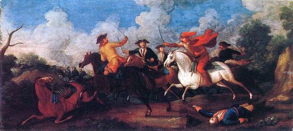 A R�k�czi-szabads�gharc (1703-1711) az oszm�n uralom al�l felszabadul� Magyarorsz�g els� jelent�s szabads�gharca volt a Habsburg abszolutizmus ellen. Ismeretlen fest�: Kuruc-labanc csatajelenet. K�p forr�sa: Wikip�dia