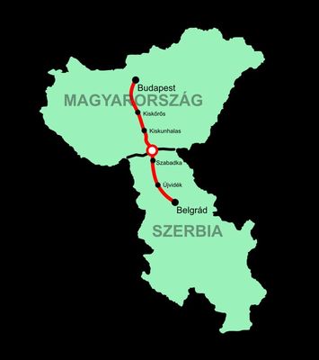 A Budapest-Belgr�d vas�tvonal �tvonala. K�p: Karte Bahnverbindung. K�p forr�sa: Wikip�dia      