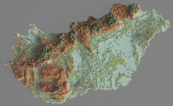 Nyugaton, csapad�kos id� v�rhat� viharos sz�llel, a h�m�rs�klet cs�cs�rt�ke 10 Celsius-fok k�r�l alakul. Keleten, tavaszias, sz�raz id�re kell k�sz�lni, 12-18 fok k�z�tti cs�csh�m�rs�klettel. A k�pen Magyarorsz�g 3D domborzati t�rk�pe. K�p: Reddit