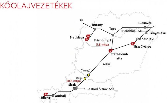 A Mol Csoport cs�t�rt�k�n, k�olajat vett �t a Bar�ts�g k�olajvezet�ken, a Szabolcs-Szatm�r-Bereg v�rmegyei, f�nyeslitkei �s a szlov�kiai, budkovcei szivatty��llom�sokon. T�rk�p forr�sa: Mol   