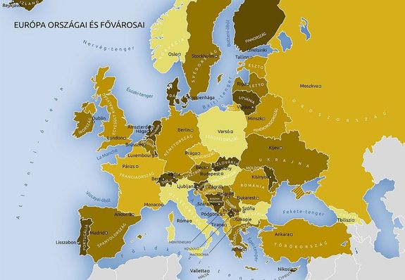 Eur�pa orsz�gai �s f�v�rosai. T�rk�p forr�sa: atlasz.hu