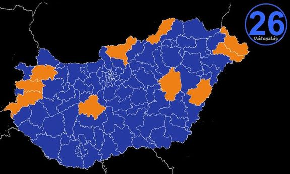 A 2026-os orsz�ggy�l�si v�laszt�s t�rk�pen. T�rk�p: valasztas.hu