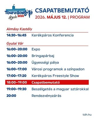  A gyulai, m�jus 12-i csapatbemutat� programja. Plak�t forr�sa: Szervez�k
