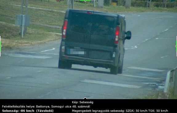 Battony�n, a Somogyi B�la utc�ban, 86 km/h. K�p forr�sa: B�k�s v�rmegyei rend�rs�g Facebook-oldala