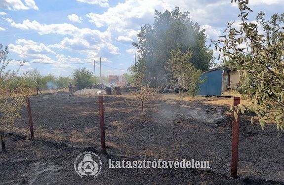 Sz�raz f� gyulladt ki nyolcsz�z n�gyzetm�teren, tegnap, d�lben, Kardosk�t k�lter�let�n. K�p forr�sa: B�k�s V�rmegyei Katasztr�fav�delmi Igazgat�s�g   