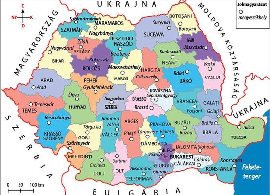 Rom�nia megy�i a t�rk�pen. K�p: Sutori