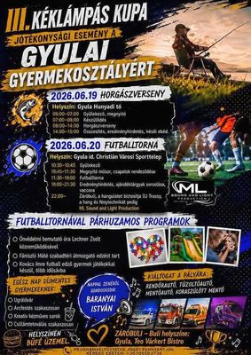 A kétnapos, jótékonysági rendezvény meghívó-plakátja, a részletes programokkal. Plakát forrása: III. Kéklámpás Kupa Facebook-oldala A kétnapos, jótékonysági rendezvény meghívó-plakátja, a részletes programokkal. Plakát forrása: III. Kéklámpás Kupa Facebook-oldala