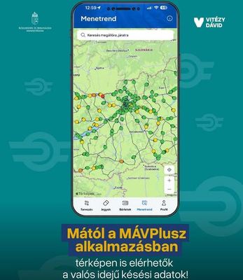A MÁVPlusz alkalmazásban, már elérhetők térképen, a valós idejű késési adatok - közölte Vitézy Dávid közlekedési és beruházási miniszter szerdán, Facebook bejegyzésében. Kép: Vitézy Dávid Facebook-oldala A MÁVPlusz alkalmazásban, már elérhetők térképen, a valós idejű késési adatok - közölte Vitézy Dávid közlekedési és beruházási miniszter szerdán, Facebook bejegyzésében. Kép: Vitézy Dávid Facebook-oldala