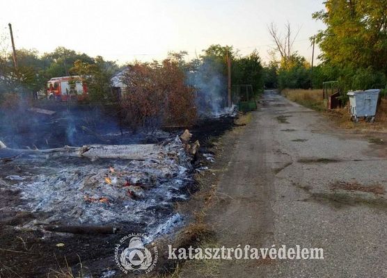 Sz�raz f�, gaz, avar �gett az orosh�zi sert�stelep ter�let�n, tegnap. K�pek forr�sa: B�k�s V�rmegyei Katasztr�fav�delmi Igazgat�s�g