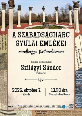 Szil�gyi S�ndor t�rt�n�sz szerdai el�ad�s�nak plak�tja. K�p: mjvk.hu